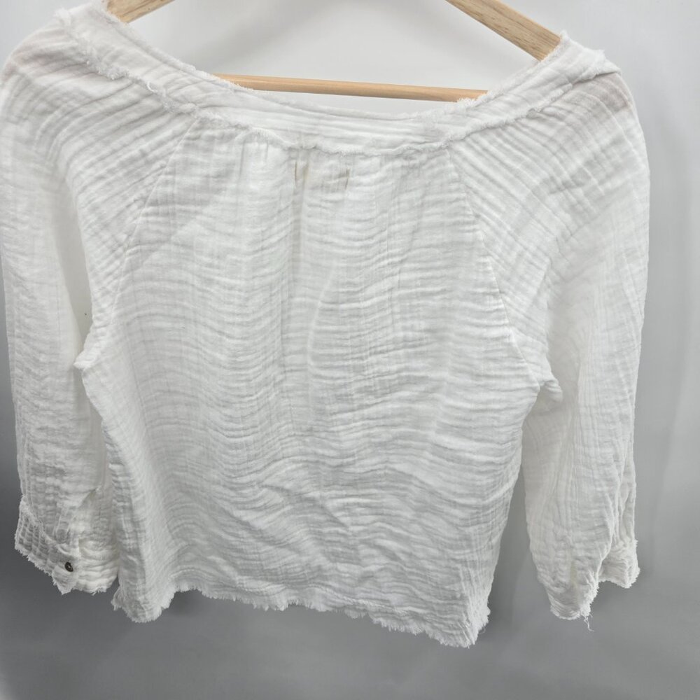 Natural Life White Gauze V-Neck Textured Cotton Long Sleeved Blouse Size Small - Picture 2 of 10